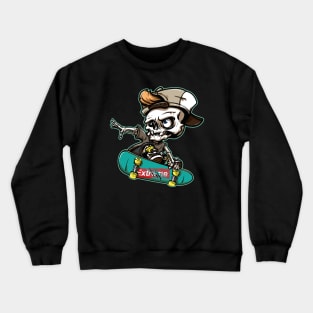 Gift for a Skateboarder, Skateboarding Skeleton, Hand-Drawn Style Crewneck Sweatshirt